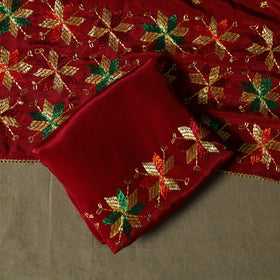 Phulkari hand embroidered crepe silk 3pc unstitched dress