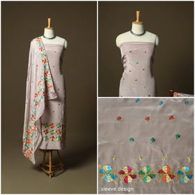 Phulkari hand embroidered crepe silk 3pc unstitched dress