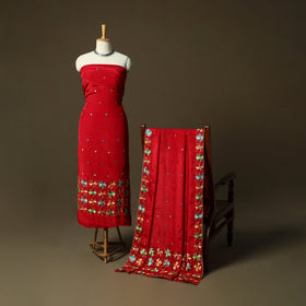 Phulkari hand embroidered crepe silk 3pc unstitched dress