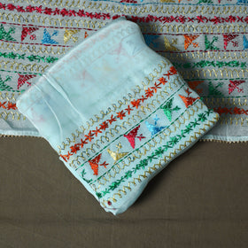 Phulkari hand embroidered crepe silk 3pc unstitched dress