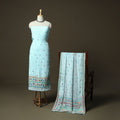Phulkari hand embroidered crepe silk 3pc unstitched dress