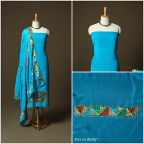 Phulkari hand embroidered crepe silk 3pc unstitched dress