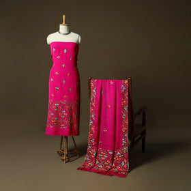 Phulkari hand embroidered crepe silk 3pc unstitched dress
