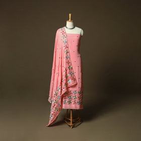 Phulkari hand embroidered crepe silk 3pc unstitched dress