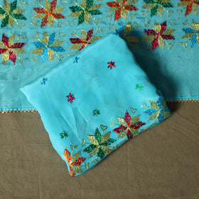 Phulkari hand embroidered crepe silk 3pc unstitched dress