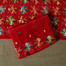Phulkari hand embroidered crepe silk 3pc unstitched dress