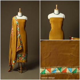 Phulkari hand embroidered crepe silk 3pc unstitched dress