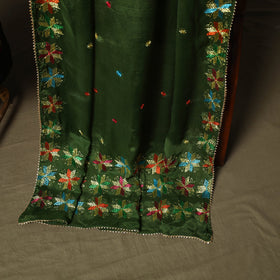 Phulkari hand embroidered crepe silk 3pc unstitched dress