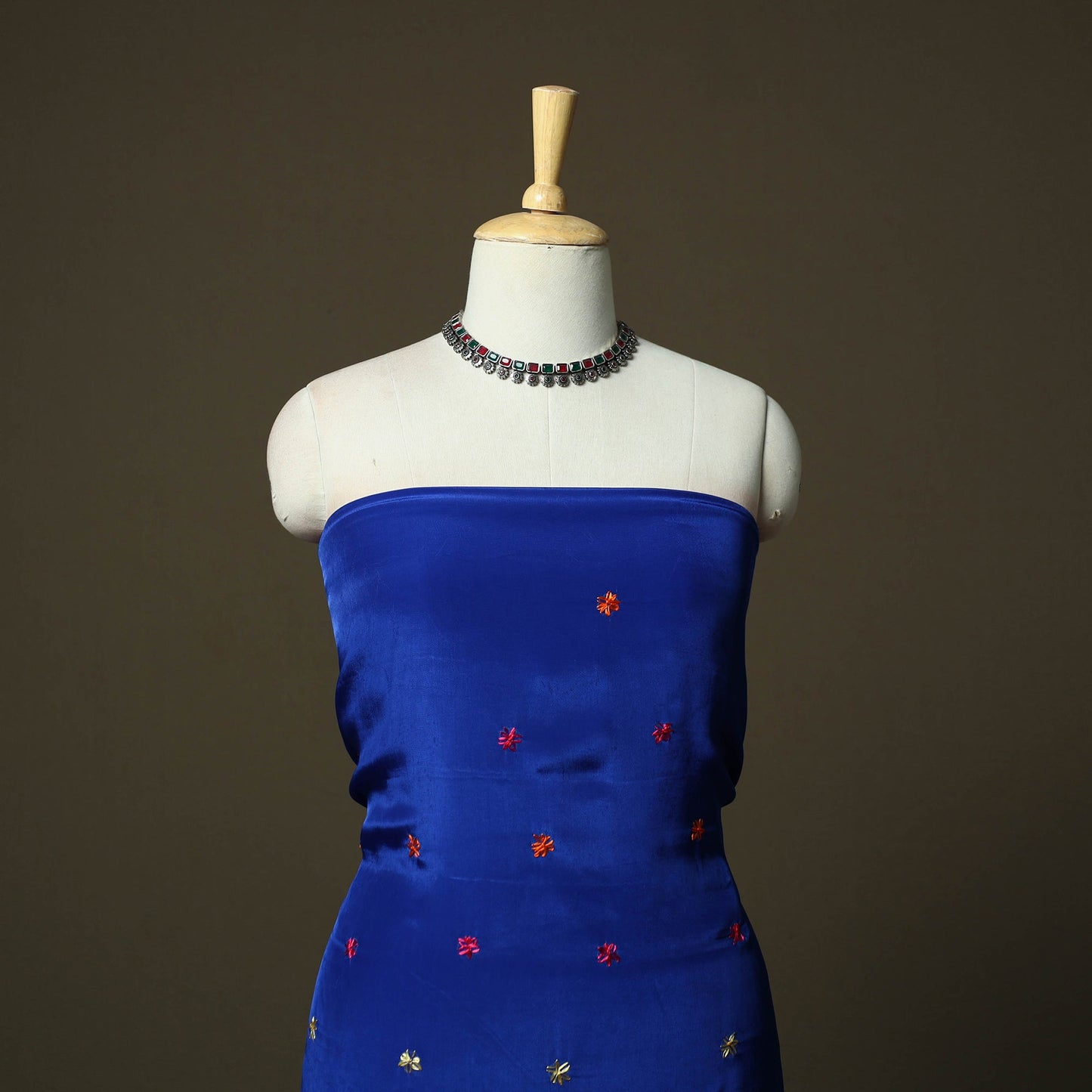 Phulkari hand embroidered crepe silk 3pc unstitched dress