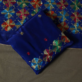Phulkari hand embroidered crepe silk 3pc unstitched dress