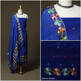 Phulkari hand embroidered crepe silk 3pc unstitched dress