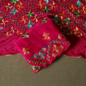 Phulkari hand embroidered crepe silk 3pc unstitched dress