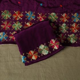 Phulkari hand embroidered crepe silk 3pc unstitched dress