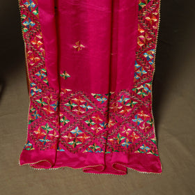 Phulkari hand embroidered crepe silk 3pc unstitched dress