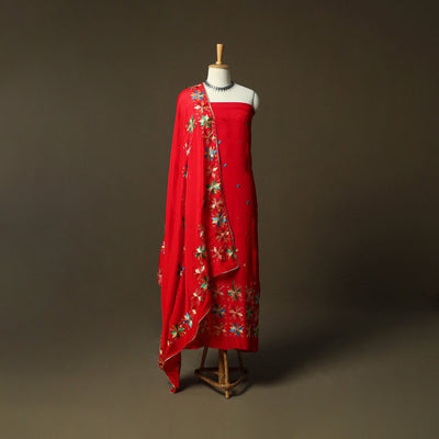 Phulkari hand embroidered crepe silk 3pc unstitched dress