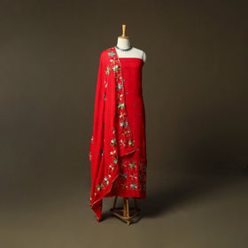 Phulkari hand embroidered crepe silk 3pc unstitched dress