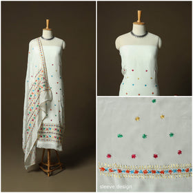 Phulkari hand embroidered crepe silk 3pc unstitched dress