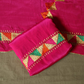 Phulkari hand embroidered crepe silk 3pc unstitched dress