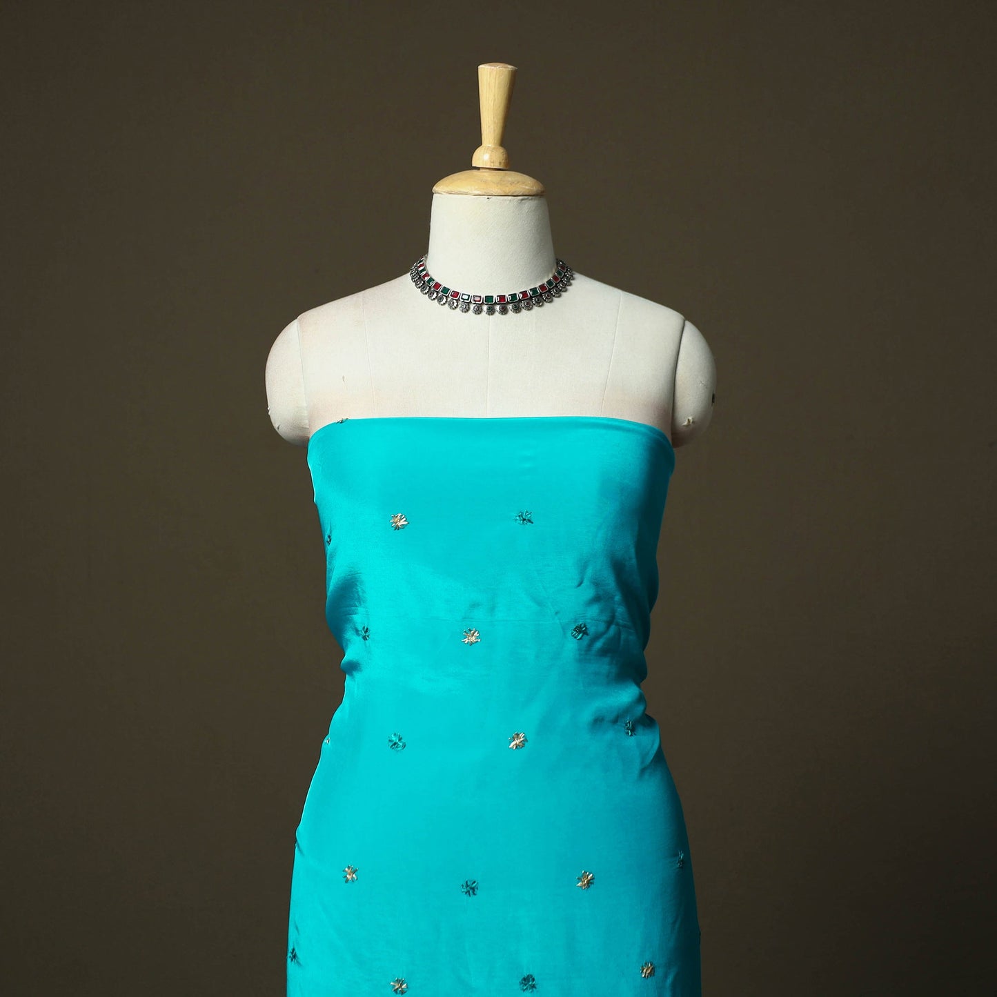 Phulkari hand embroidered crepe silk 3pc unstitched dress