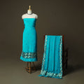 Phulkari hand embroidered crepe silk 3pc unstitched dress