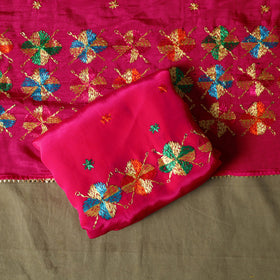 Phulkari hand embroidered crepe silk 3pc unstitched dress