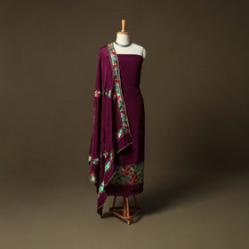 Phulkari hand embroidered crepe silk 3pc unstitched dress