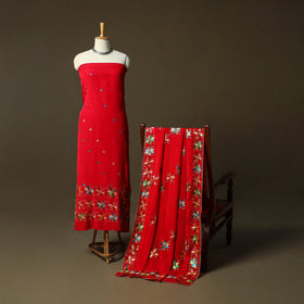 Phulkari hand embroidered crepe silk 3pc unstitched dress
