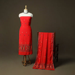 Phulkari hand embroidered crepe silk 3pc unstitched dress