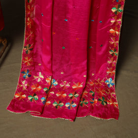 Phulkari hand embroidered crepe silk 3pc unstitched dress