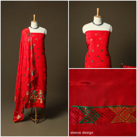 Phulkari hand embroidered crepe silk 3pc unstitched dress
