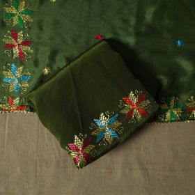 Phulkari hand embroidered crepe silk 3pc unstitched dress