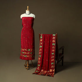 Phulkari hand embroidered crepe silk 3pc unstitched dress