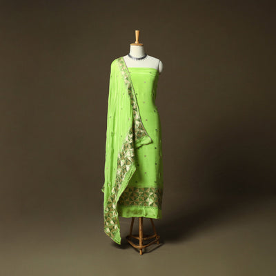 Phulkari hand embroidered crepe silk 3pc unstitched dress
