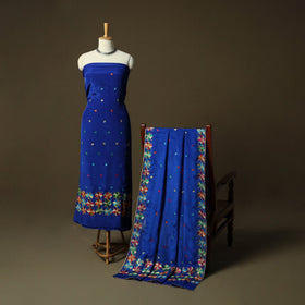Phulkari hand embroidered crepe silk 3pc unstitched dress