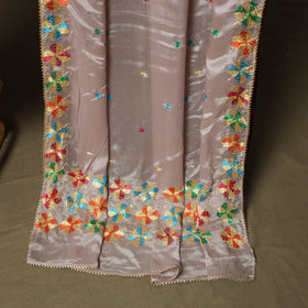 Phulkari hand embroidered crepe silk 3pc unstitched dress