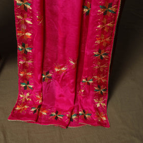 Phulkari hand embroidered crepe silk 3pc unstitched dress