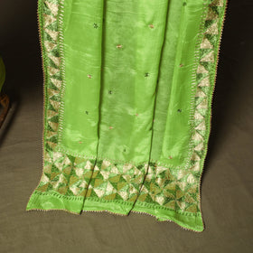 Phulkari hand embroidered crepe silk 3pc unstitched dress