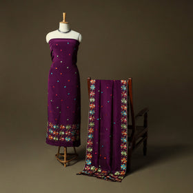 Phulkari hand embroidered crepe silk 3pc unstitched dress