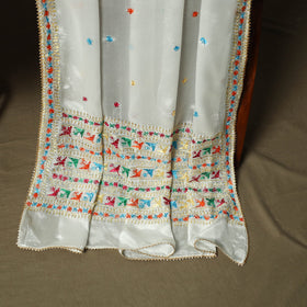 Phulkari hand embroidered crepe silk 3pc unstitched dress