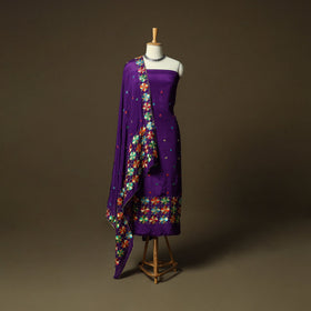 Phulkari hand embroidered crepe silk 3pc unstitched dress