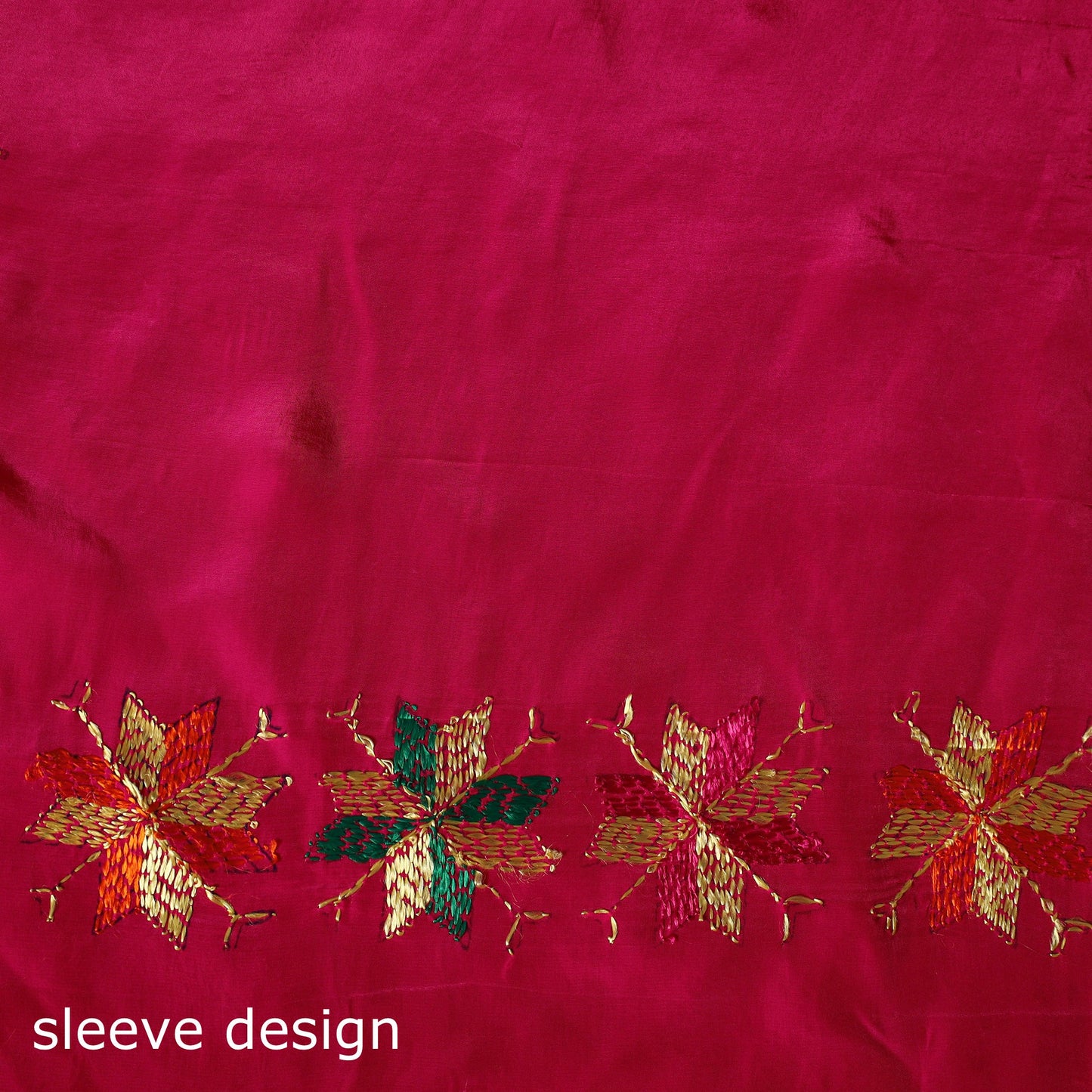 Phulkari hand embroidered crepe silk 3pc unstitched dress