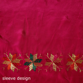 Phulkari hand embroidered crepe silk 3pc unstitched dress
