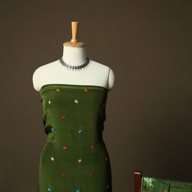 Phulkari hand embroidered crepe silk 3pc unstitched dress