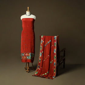 Phulkari hand embroidered crepe silk 3pc unstitched dress
