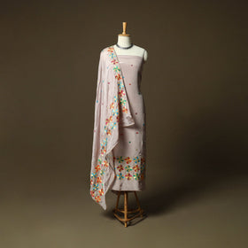 Phulkari hand embroidered crepe silk 3pc unstitched dress