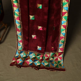 Phulkari hand embroidered crepe silk 3pc unstitched dress