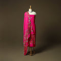 Phulkari hand embroidered crepe silk 3pc unstitched dress