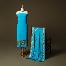 Phulkari hand embroidered crepe silk 3pc unstitched dress