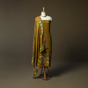 Phulkari hand embroidered crepe silk 3pc unstitched dress