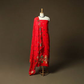 Phulkari hand embroidered crepe silk 3pc unstitched dress